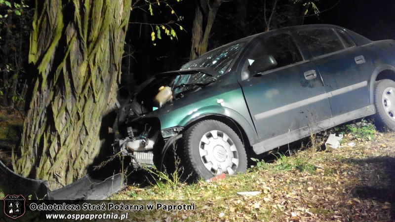 Samochód osobowy uderzył w drzewo w miejscowości Maszna